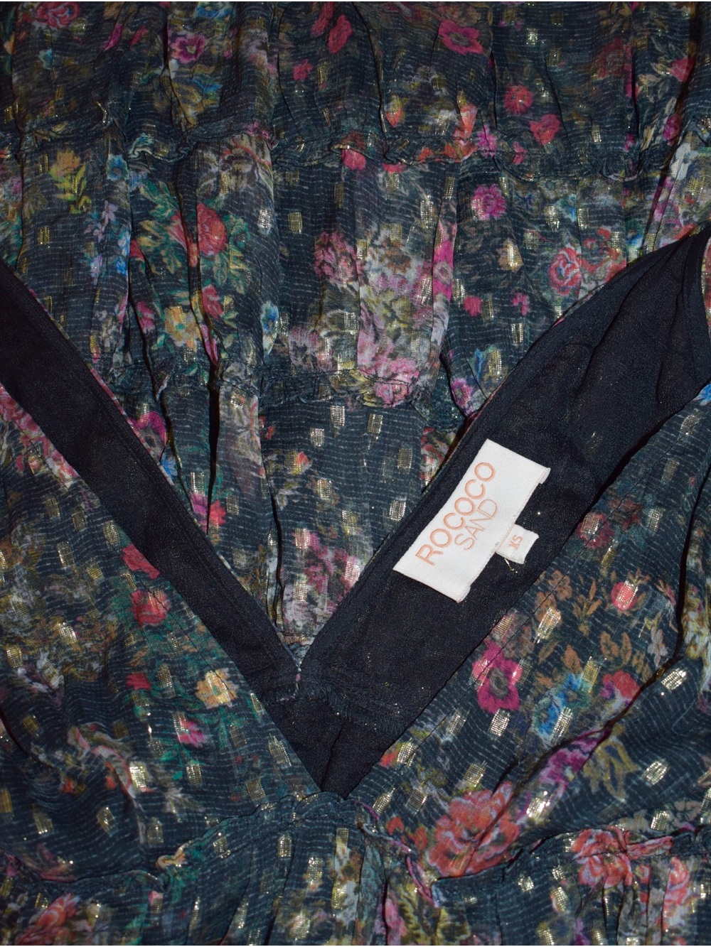 Floral, Flirty and Flowy Rococo Sand Jane Tier Mini Dress in Black size XS - Picture 7 of 7